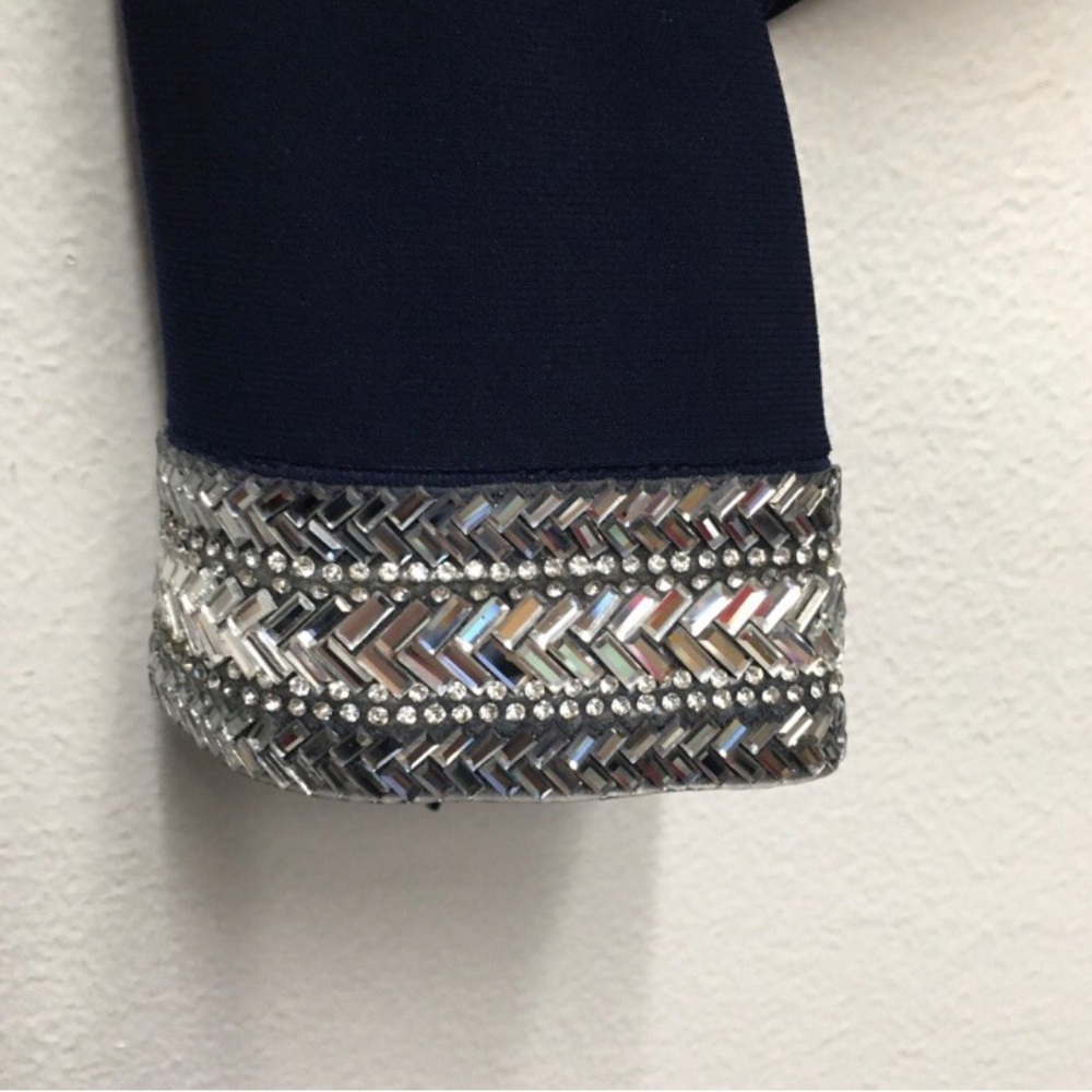 Vince Camuto Beaded Draped Stretch Gown 14 Navy Blue Elegant Formal Gala Wedding - Picture 4 of 14